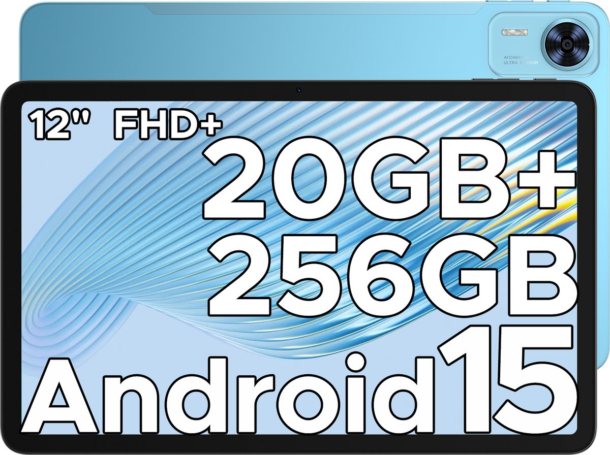 DOOGEE T36 12 inch Android 15 tablet 32 GB RAM + 256 GB ROM 8800 mAh batterij met simkaart Octa-Core 90 Hz BT 5.0 FaceID,Blauw (6923740247129)