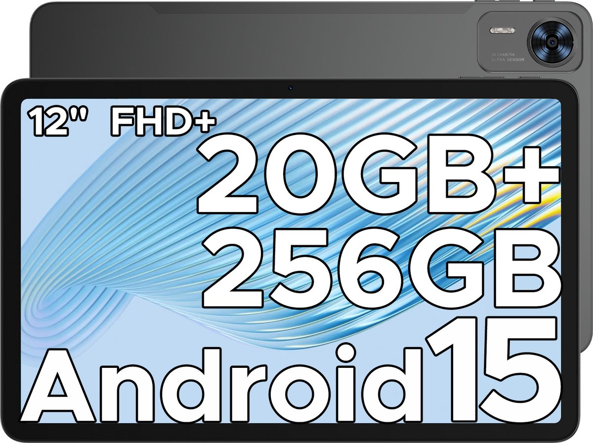 DOOGEE T36 12 inch Android 15 tablet 32 GB RAM + 256 GB ROM 8800 mAh batterij met simkaart Octa-Core 90 Hz BT 5.0 FaceID,Zwart (6923740247112)