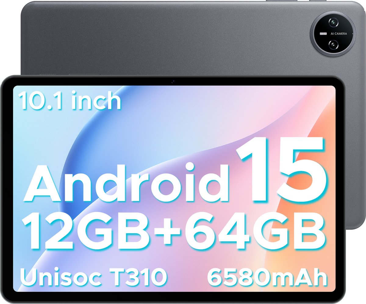 DOOGEE Tab A9 Android-tablet 15 10-inch Tablet Unisoc T310 3 GB + 64 GB 6580 mAh Touchscreen-tablet 5G WiFi Dubbele Luidspreker 3,5 mm-aansluiting - Grijs (6923740255803)