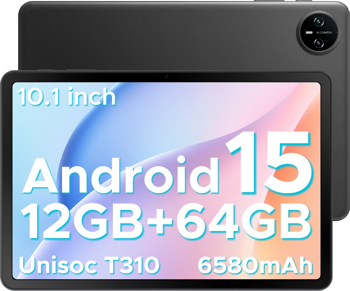 DOOGEE Tab A9 Android-tablet 15 10-inch Tablet Unisoc T310 3 GB + 64 GB 6580 mAh Touchscreen-tablet 5G WiFi Dubbele Luidspreker 3,5 mm-aansluiting - Zwart (6923740255780)
