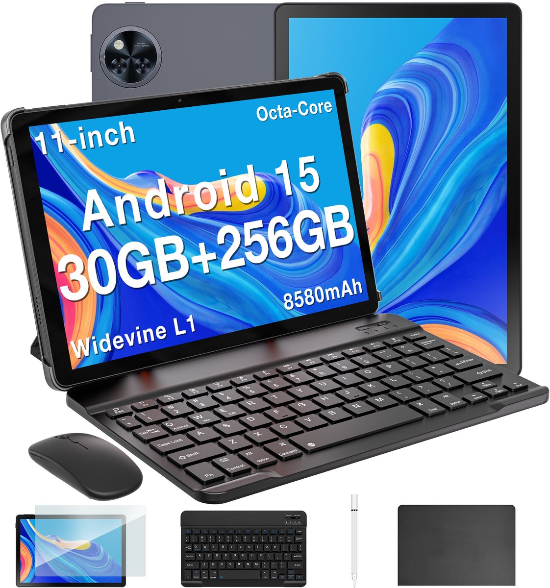 DOOGEE U11 Pro Tablet met toetsenbord Android 15,11 pouce 90Hz 30Go+256Go,Batterij 8580mAh,Unisoc T7200,Tablet tactieel 5G,Grijs (6923740261958)