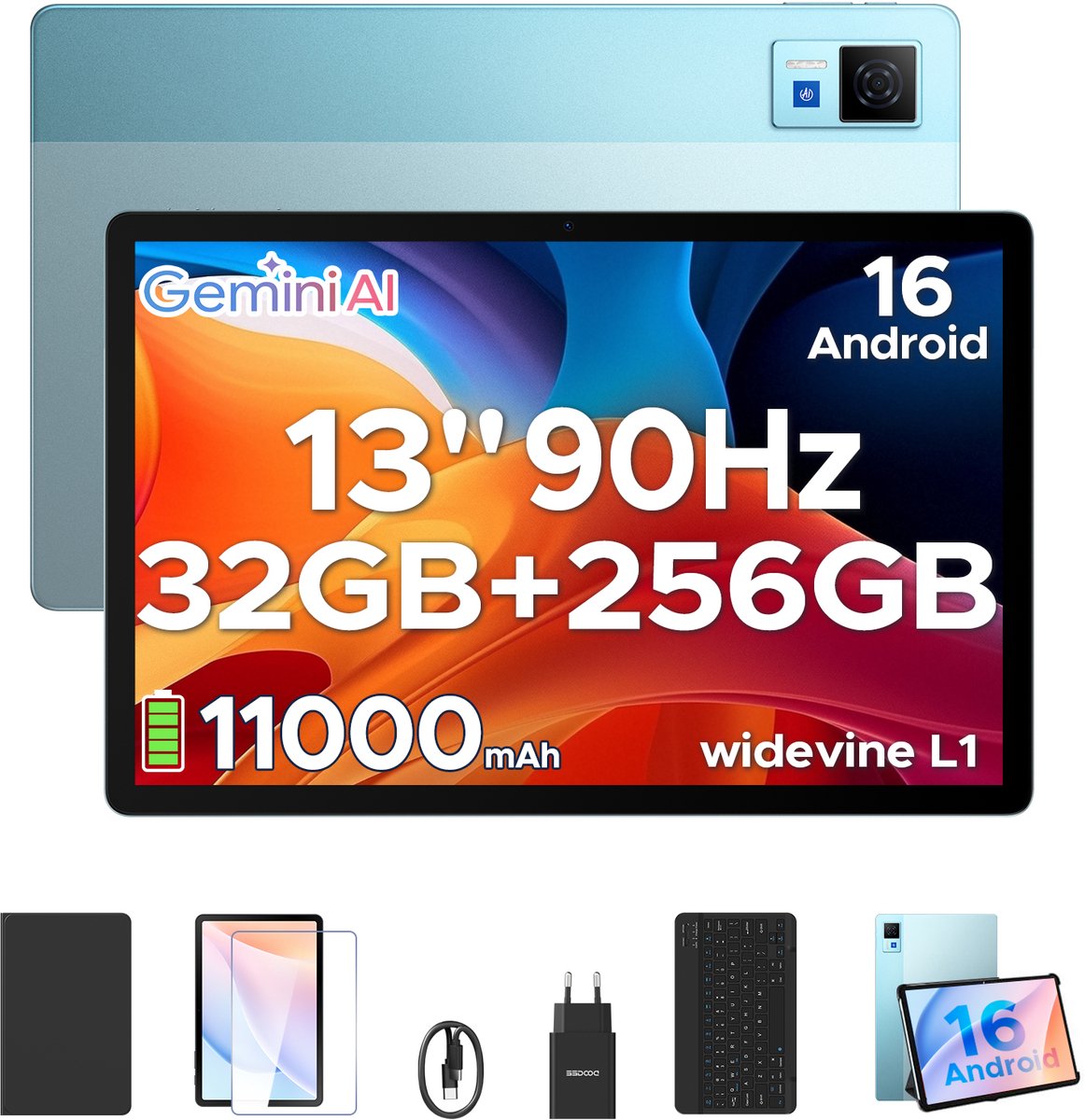 DOOGEE U13 VIP Android Tablet - 13 inch - met toetsenbord/gamepad/muis-32GB+256GB/2TB gaming tablet- 11000mAh batterij-vier speakers-13MP + 5MP camera aan de achterkant - octa-core processor-ondersteunt 2.4G+5G WLAN - Bluetooth 5.0-gezichtsherkenning (6923740282779)