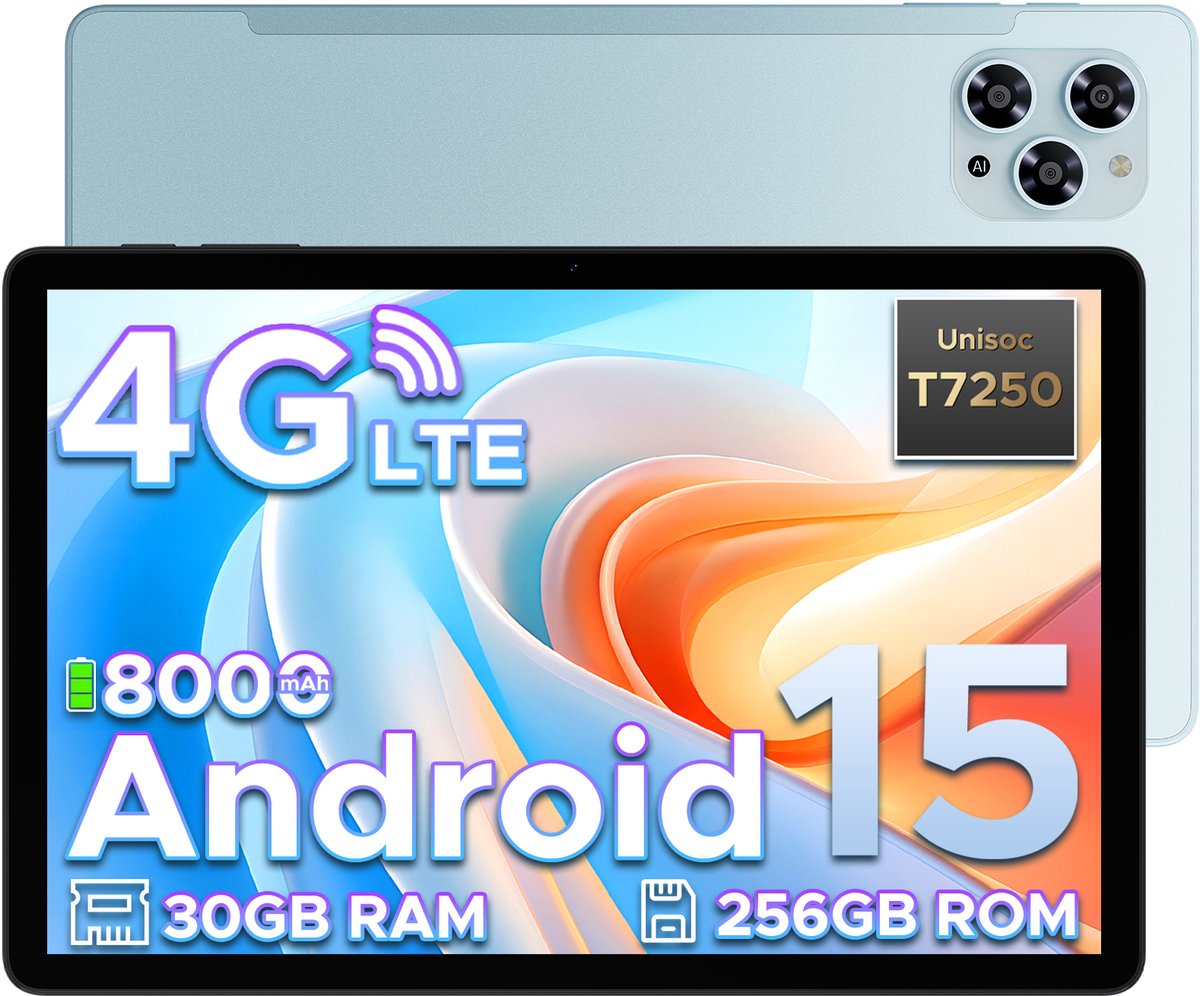 Doogee Tab G6-Android 15 Tablet-11 inth +90Hz - 4G LTE -6GB RAM+256 GB ROM (2TB TF) - Dubbele luidsprekers -8000 mAh- T7250 octa-core - 5G WiFi - BT5.0- Blauw (6923740257937)