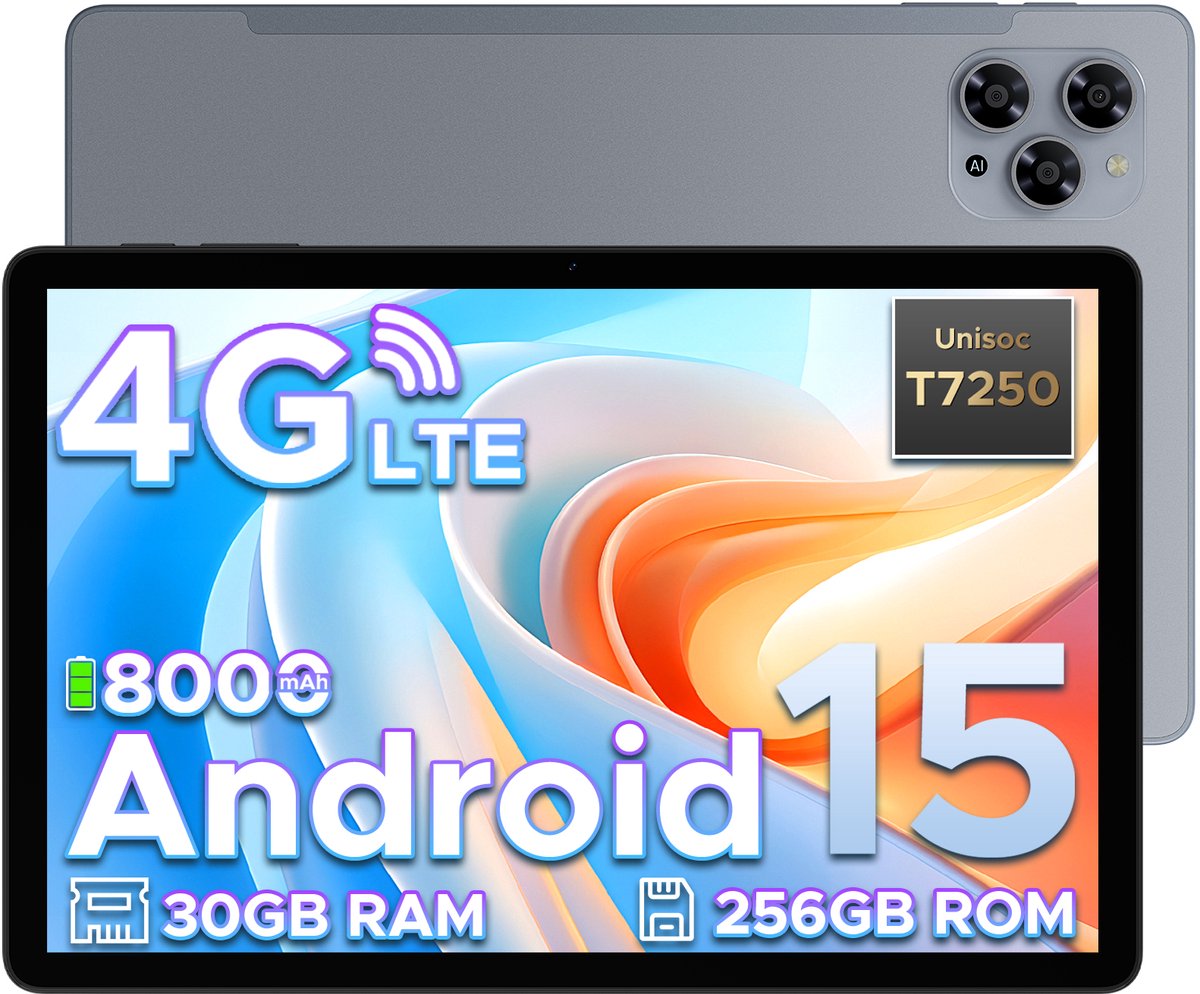 Doogee Tab G6-Android 15 Tablet-11 inth +90Hz - 4G LTE -6GB RAM+256 GB ROM (2TB TF) - Dubbele luidsprekers -8000 mAh- T7250 octa-core - 5G WiFi - BT5.0- Grijs (6923740257944)