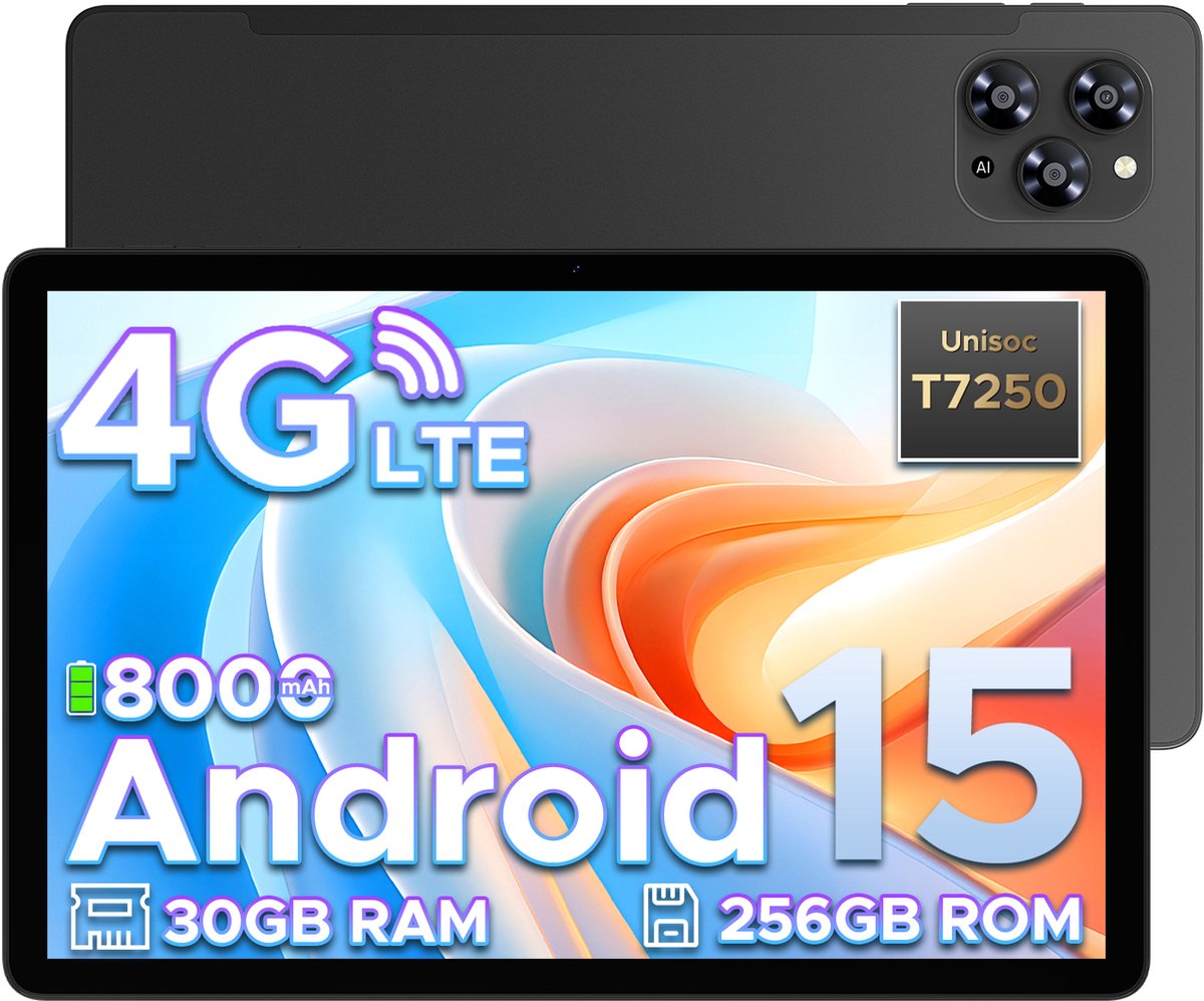 Doogee Tab G6-Android 15 Tablet-11 inth +90Hz - 4G LTE -6GB RAM+256 GB ROM (2TB TF) - Dubbele luidsprekers -8000 mAh- T7250 octa-core - 5G WiFi - BT5.0- Zwart (6923740256534)