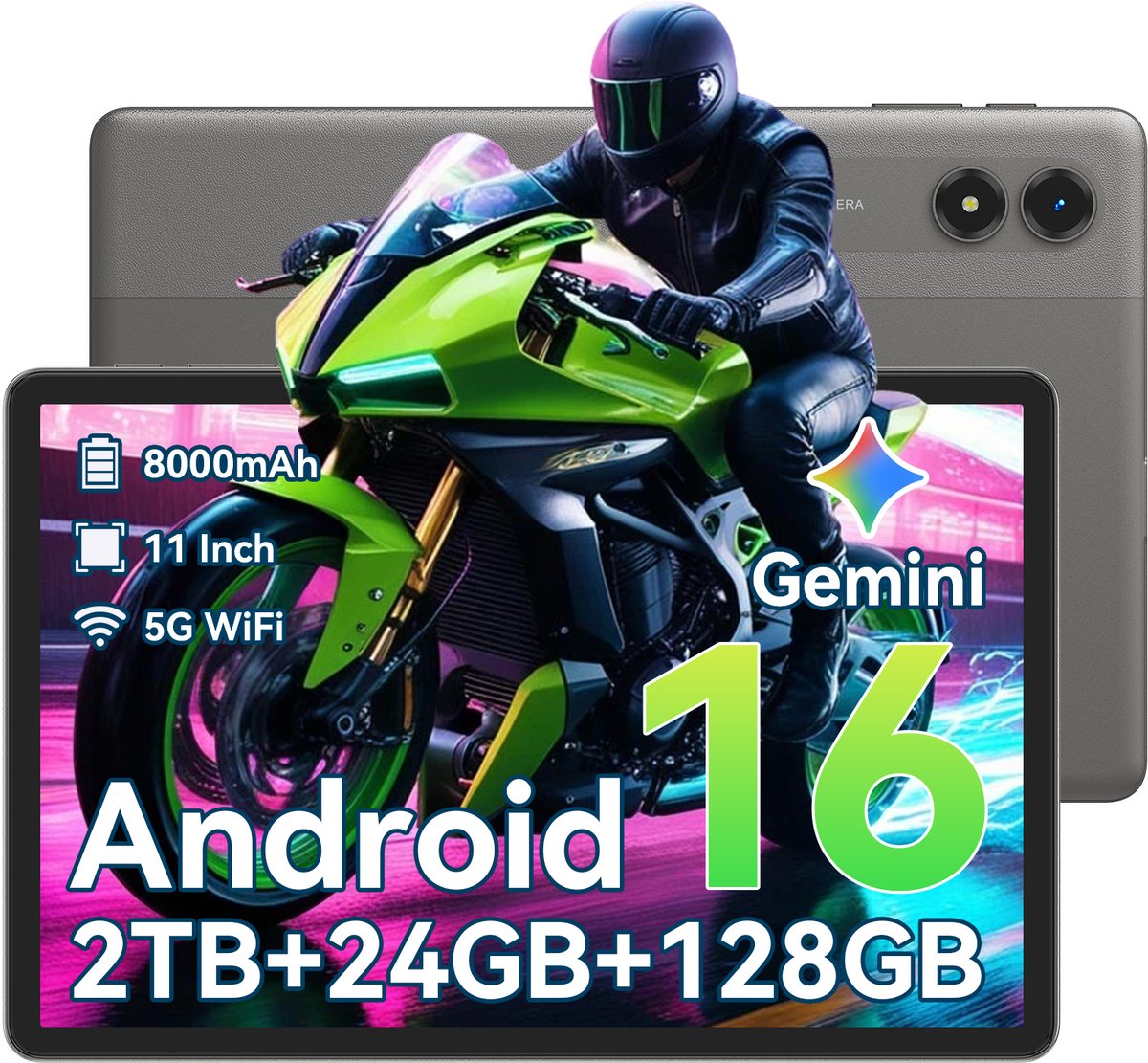 TABWEE Tablet - T50 Tablet - 24GB RAM - 128GB ROM - Android 16 - 11 inch - 8000mAh - WIFI Tablet - OTG - Kerstcadeaus - Grijs (6931548325710)