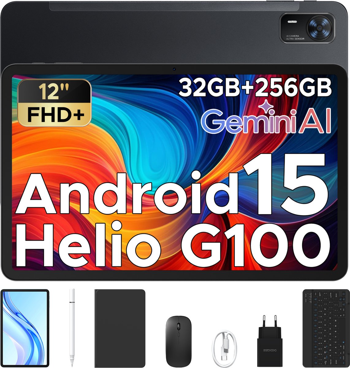 Tablet met Doogee Tab E3 Toetsenbord+ Android 15 Batterij 8800 mAh 12 