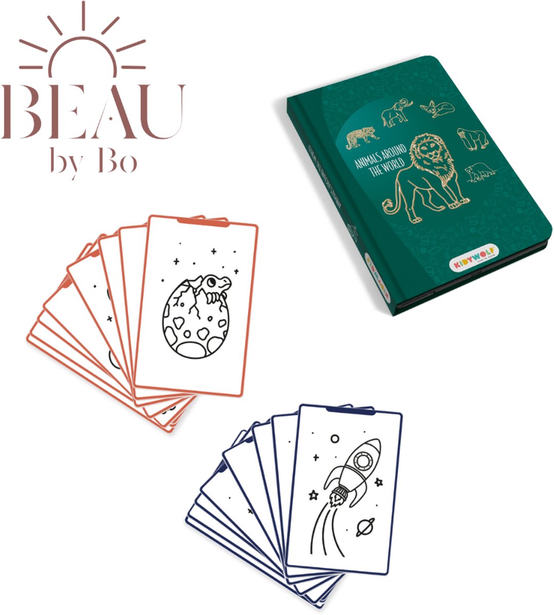 BEAU by Bo Kidywolf Kidydraw Mini Tekenboek met LCD-scherm Dieren over de wereld + Refill Galaxy & Dinosaurussen (5415188860882)