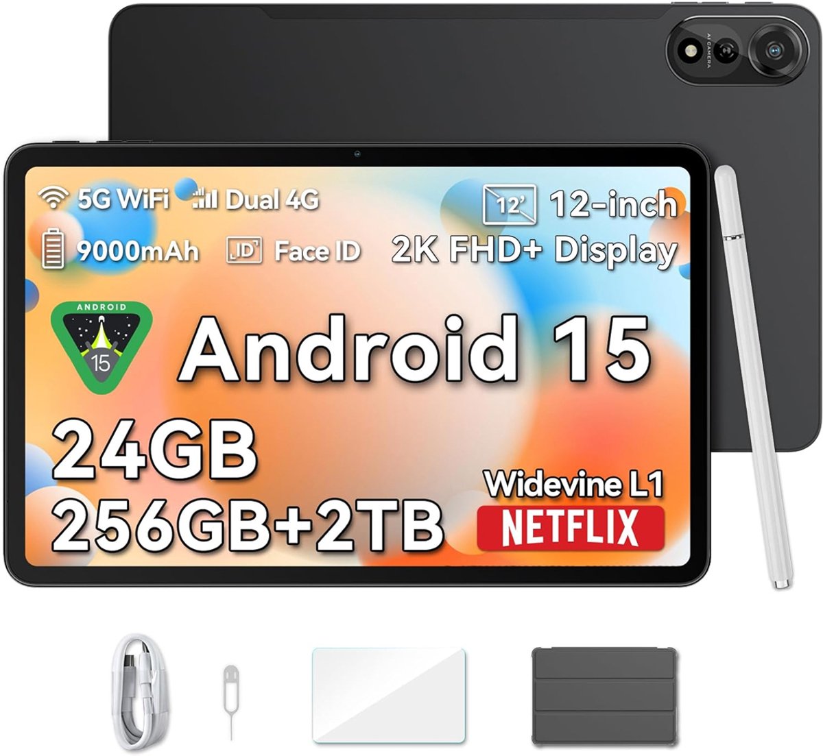 Blackview MEGA 2 Android 15 Tablet - 4G LTE+WiFi - 12 Inch - 24GB+256GB - Widevine L1 - 9000mAh - Grijs (6931548319276)