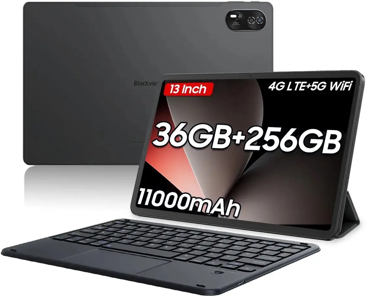 Blackview Tablet MEGA 8 Android 15 Tablet - 13 Inch - 36GB RAM - 256GB - 4G LTE+WiFi - Widevine L1 - 11000mAh - 50MP+2MP+13MP - met Toetsenbord - Grijs (0810175519180)