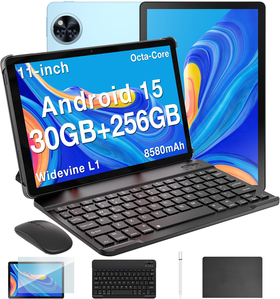 DOOGEE U11 Pro Tablet met toetsenbord Android 15,11 pouce 90Hz 30Go+256Go,Batterij 8580mAh,Unisoc T7200,Tablet tactieel 5G,Blauw (6923740263914)