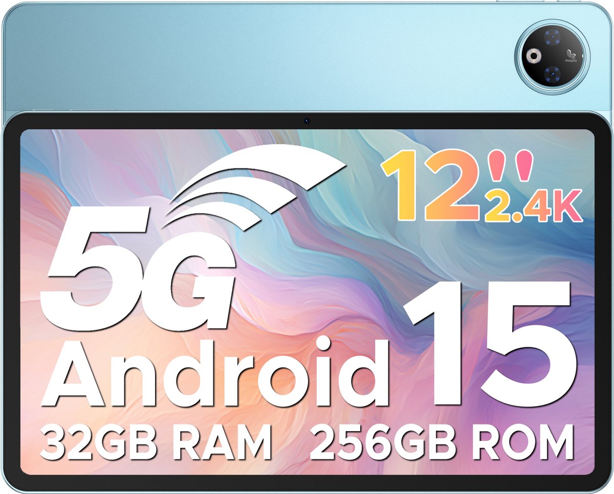 DOOGEE V Pad 5G tablet - 12 inch 2,4K + 90Hzscherm - Android 15 -MediaTek Dimensity 7050 processor - Ondersteuning voor 5G simkaart - 32 GB RAM + 256 GB (2TB TF) - 8800mAh/18W- gaming tablet - vier luidsprekers - WiFi 6 - Face ID- OTG - GPS (6923740262160)