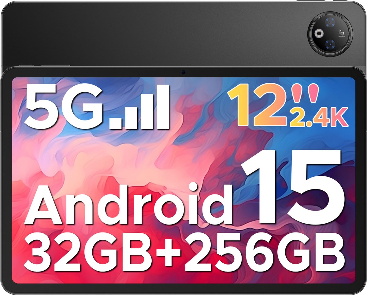 DOOGEE V Pad 5G tablet - 12 inch 2,4K + 90Hzscherm - Android 15 -MediaTek Dimensity 7050 processor - Ondersteuning voor 5G simkaart - 32 GB RAM + 256 GB (2TB TF) - 8800mAh/18W- gaming tablet - vier luidsprekers - WiFi 6 - Face ID- OTG - GPS (6923740261590)