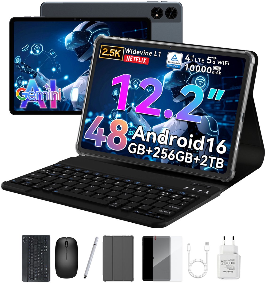 TABWEE T60 - Tablet - 48GB RAM - 256GB ROM - Android 16 - 11 inch - 8000mAh - WIFI Tablet - OTG - Grijs (6931548325703)