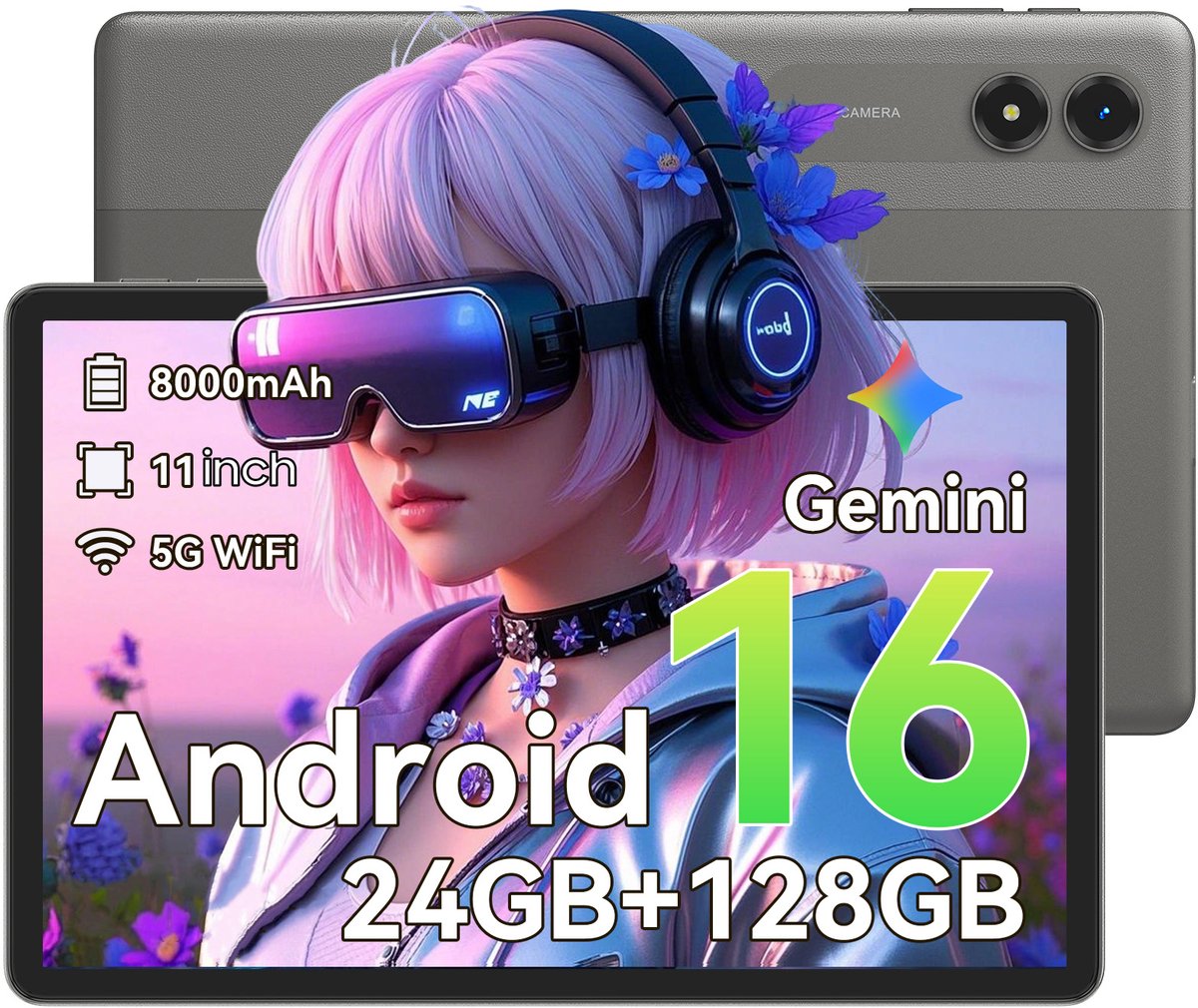 VekfulPC T50 Tablet - Android 16 - 24GB RAM - 128GB ROM - 11 inch - 8000mAh - WIFI Tablet - OTG - Kerstcadeaus - Grijs (6931548325888)