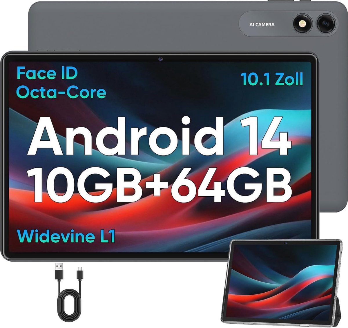 10 Inch Android Tablet met 10 GB RAM en 64 GB Opslag - Uitbreidbaar tot 1 TB, Octa-Core Processor en 6000 mAh Batterij (6152627819894)