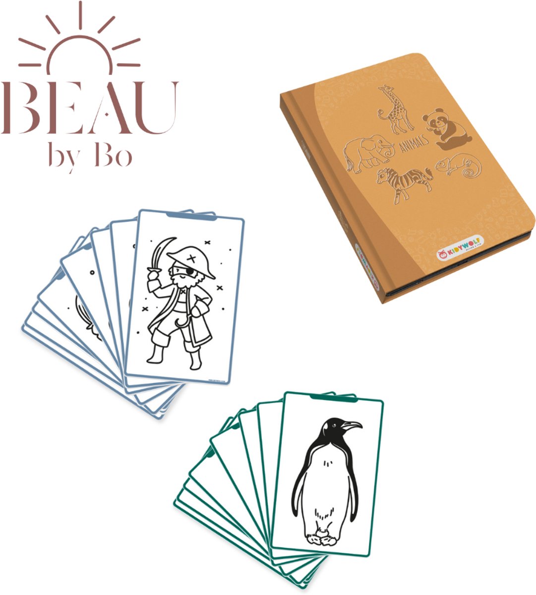 BEAU by Bo Kidywolf Kidydraw Mini Tekenboek met LCD-scherm Dieren + Refill Dieren & Oceanen en Piraten (5415188860981)