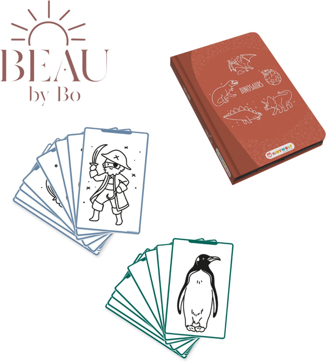 BEAU by Bo Kidywolf Kidydraw Mini Tekenboek met LCD-scherm Dinosaurussen + Refill Dieren & Oceanen en Piraten (5415188861063)