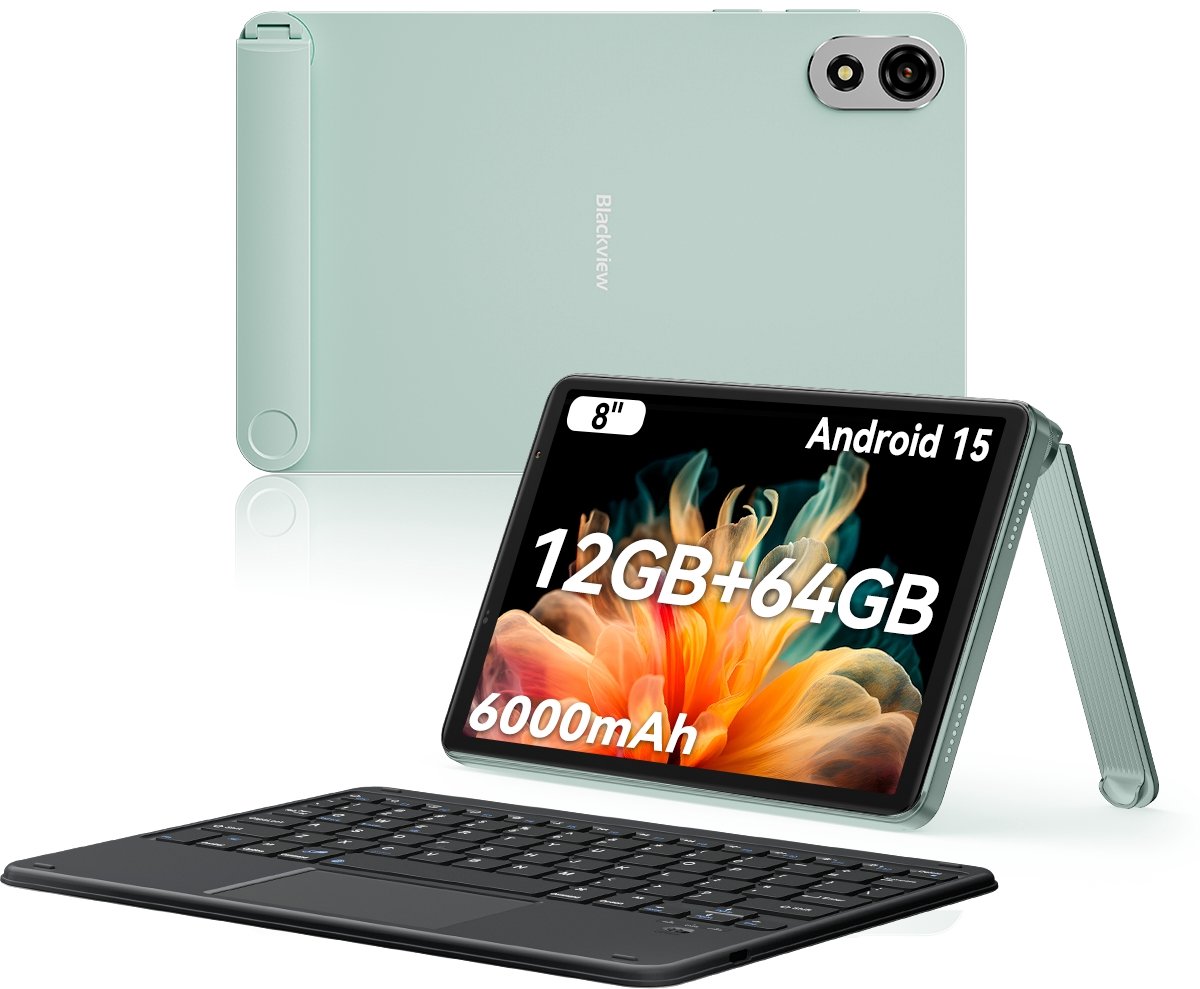 Blackview ZENO 1 Tablet - 8 inch Android 15 Tablet - Ultra Leicht Kompakt Gaming - 12 GB RAM+64 GB ROM(2TB TF) - Met Toetsenbord - T615 8-Kern KI-Chip - 4G LTE+WiFi 5G - 6000mAh - Face ID - Widevine L1 - BT5.2 - Groen (0810175519562)