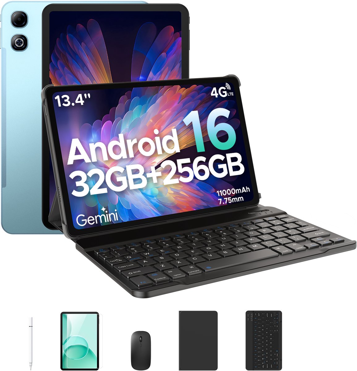 DOOGEE Tab G6 Max VIP - Tablet - 32GB RAM+256GB ROM (2TB TF) - 13,4 Inth FHD+ 90Hz - 4G LTE - 11000mAh/18W - Dubbele luidspreker - 5G WiFi - GPS - 3,5 mm audio - Face ID - met toetsenbord/pen/muis tablet - Blauw (6923740290026)
