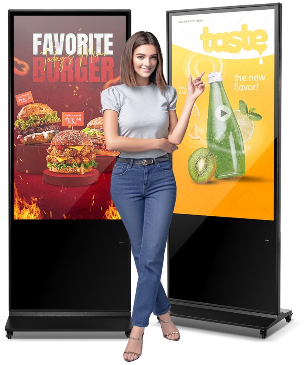 Digitale Reclamezuil Stoepbord - Staand Touchscreen Display - Scherm 140 cm - 2K LCD-scherm - WiFi - HDMI/USB - 2 GB RAM 32 GB Opslag - Zwart (6152725364340)