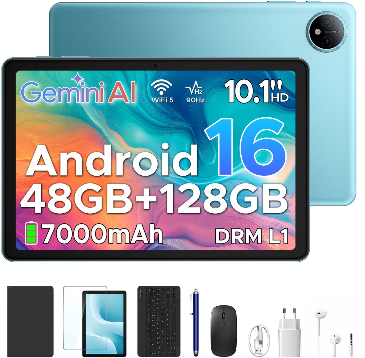 Aorlym P10 TAB - Tablet - 10,1 inch HD 90 Hz IPS - Android 16 - 48 GB RAM (8+40 GB) + 128 GB ROM - 7000 mAh - Dubbele luidsprekers - Volledige accessoirebundel met toetsenbord en stylus (6979284600418)