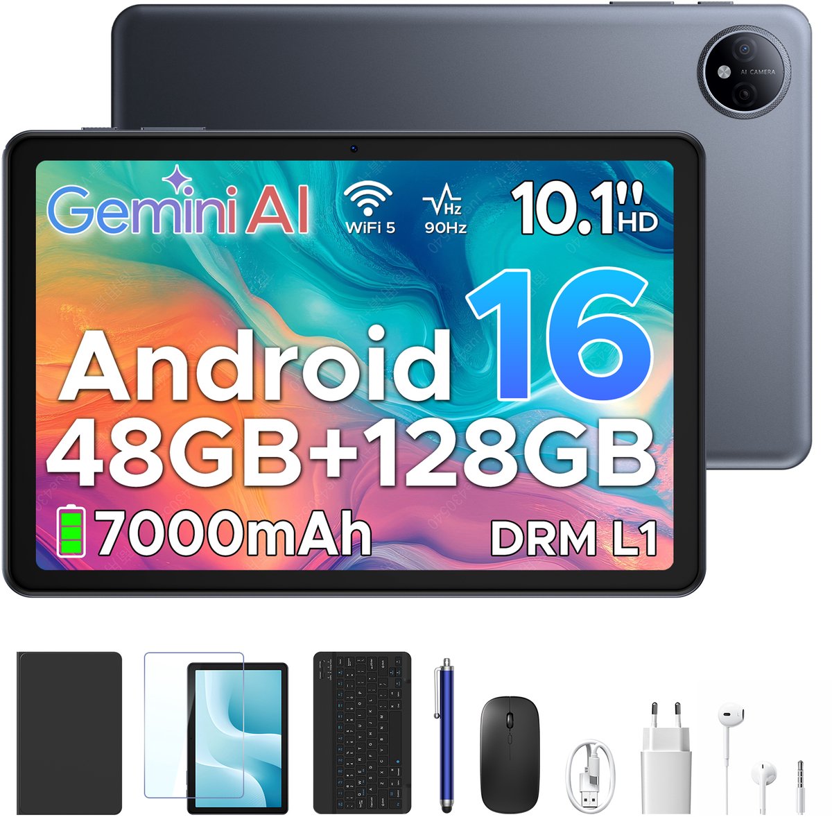 Aorlym P10 TAB - Tablet - 10,1 inch HD 90 Hz IPS - Android 16 - 48 GB RAM (8+40 GB) + 128 GB ROM - 7000 mAh - Dubbele luidsprekers - Volledige accessoirebundel met toetsenbord en stylus (6979284600401)