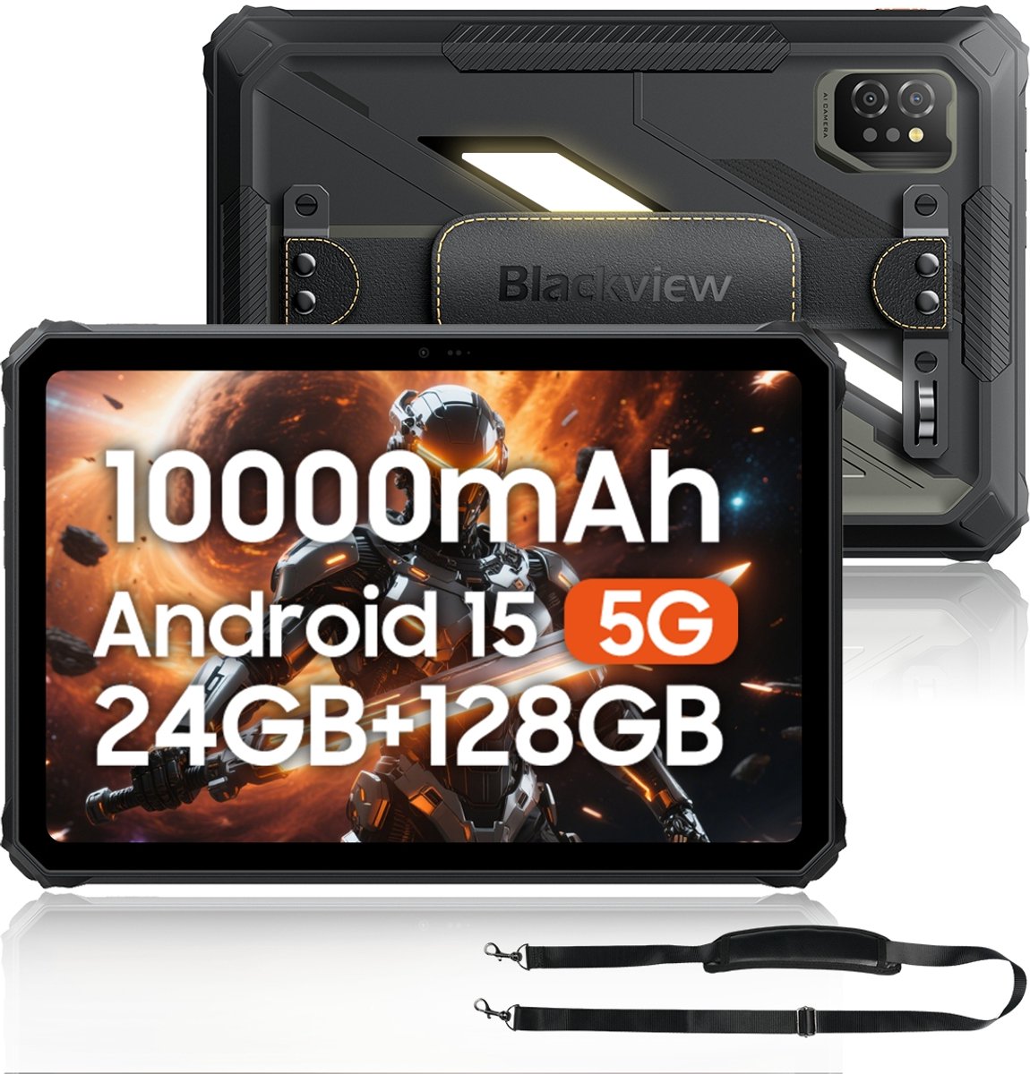 Blackview Active 7 - Tablet - 24GB RAM - 128GB ROM - 10000mAh - 11 inch - Dual 4G SIM - Inbegrepen Draagriem voor Tablet - Octa Core - Android 15 Bluetooth 5.0 - NFC - OTG - Zwart (0810175519791)
