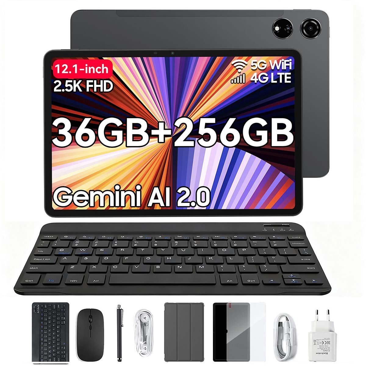 Blackview Mega 3 Tablette - 12,1 pouces - Android 15 - 4G LTE+ - 36 GB RAM - 256 GB ROM - 8800 mAh - 120Hz - 13 Mpx + 50 Mpx - Gemini AI 2.0 - Grijs (6221300300391)