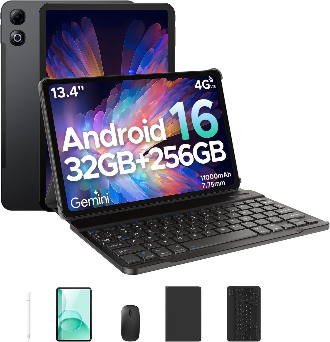 DOOGEE Tab G6 Max VIP - Tablet - 32GB RAM+256GB ROM (2TB TF) - 13,4 Inth FHD+ 90Hz - 4G LTE - 11000mAh/18W - Dubbele luidspreker - 5G WiFi - GPS - 3,5 mm audio - Face ID - met toetsenbord/pen/muis tablet - Zwart (6923740290002)