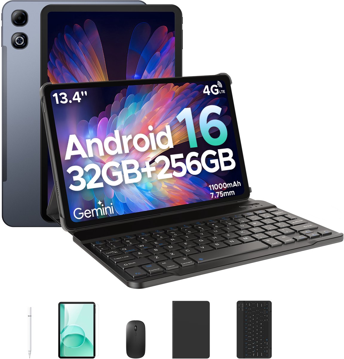 DOOGEE Tab G6 Max VIP - Tablet - 32GB RAM+256GB ROM (2TB TF) - 13,4 Inth FHD+ 90Hz - 4G LTE - 11000mAh/18W - Dubbele luidspreker - 5G WiFi - GPS - 3,5 mm audio - Face ID - met toetsenbord/pen/muis tablet - Grijs (6923740290019)