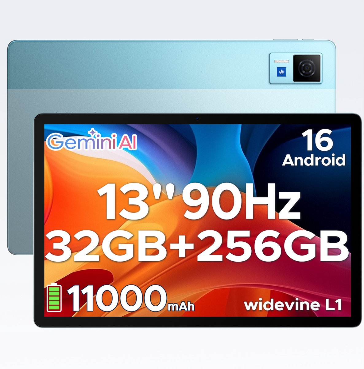 DOOGEE Tablet U13 - Android 16 - Tablet met 13 inch 90Hz FHD-scherm - 32GB RAM + 256GB ROM/2TB - 11000mAh/18W - 4 luidsprekers - 13MP + 5MP - 2.4G/5G WiFi - Widevine L1 - Bluetooth 5.0 - OTG - GPS - Face ID (6923740282700)