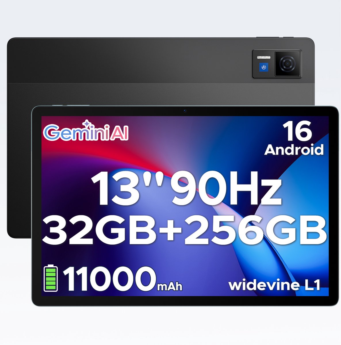 DOOGEE Tablet U13 - Android 16 - Tablet met 13 inch 90Hz FHD-scherm - 32GB RAM + 256GB ROM/2TB - 11000mAh/18W - 4 luidsprekers - 13MP + 5MP - 2.4G/5G WiFi - Widevine L1 - Bluetooth 5.0 - OTG - GPS - Face ID (6923740282670)