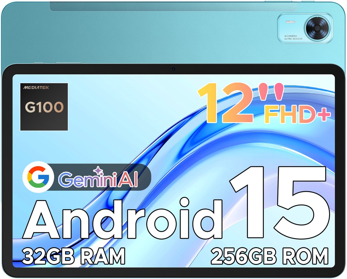 Doogee Tab E3+ -Tablet-Android 15- 12 inch 90Hz FHD+ - 4G LTE-Gemini AI-32GB ROM+256GB ROM(2TB TF)-Helio G100-8800mAh/18W-Vier luidsprekers-Face ID-5G Wi-Fi-A GPS-GPS-Blauw (6923740260616)