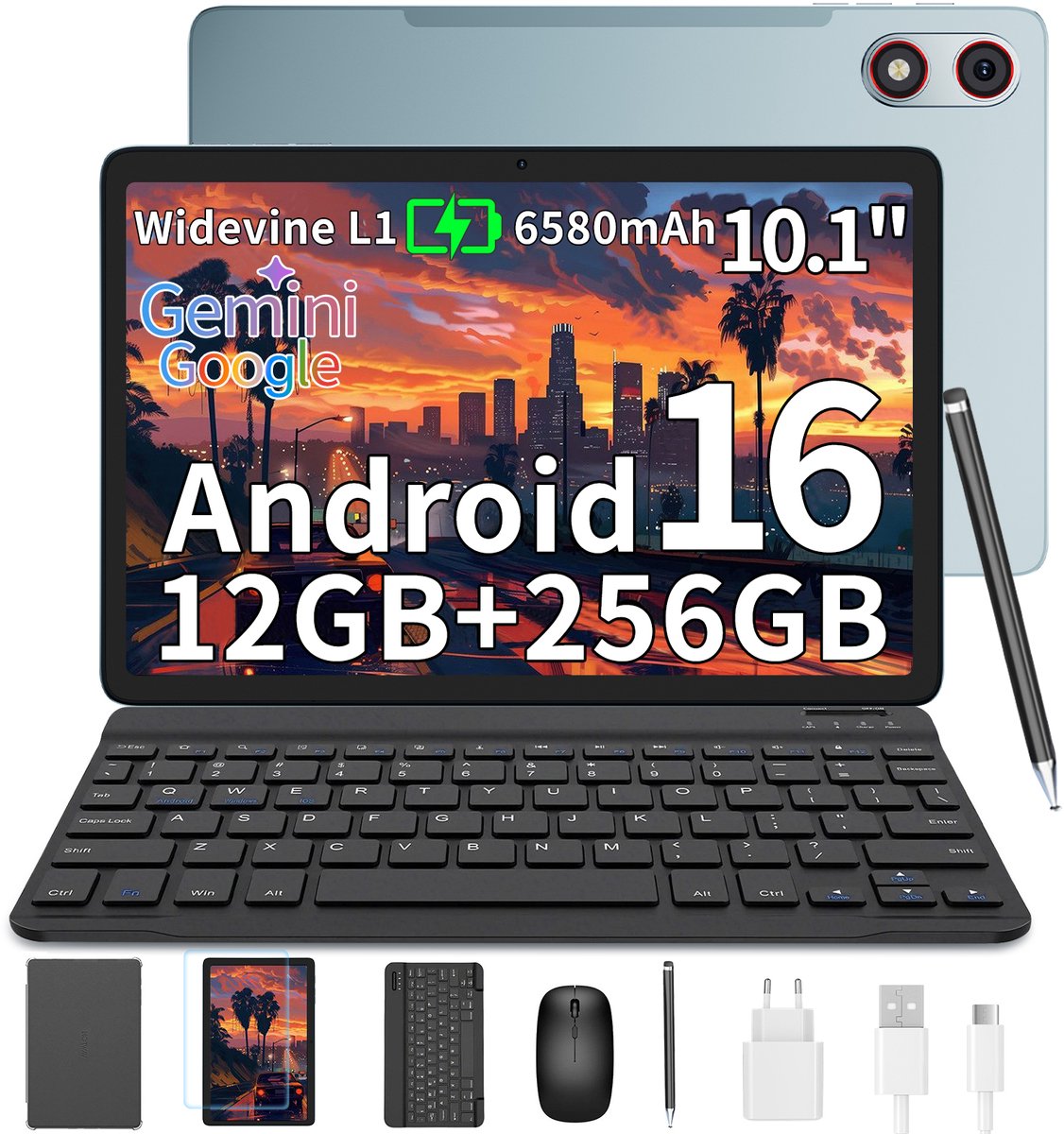 HOTWAV Pad 13 Pro - Tablet met toetsenbord + muis + stylus - Android-tablet - 10,1 inch - 120 Hz verversingssnelheid - 12+256 GB RAM/ROM - 6580 mAh-batterij - 13 MP-camera - 4G dual-sim - gezichtsherkenning - Groen (8793222322280)