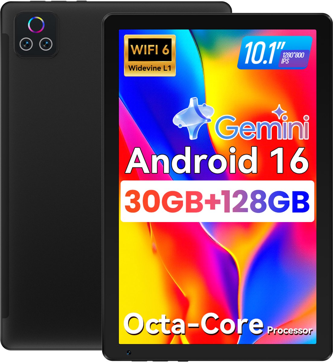 Hotlight X109 Tablet - Android 16 Tablet - Gemini AI - 30GB RAM+128GB ROM - Octa Core - 10.1 inch - 1280x800 FHD+IPS - 5000mAh - 5G WiFi - Widevine L1 - Zwart (0727640090863)
