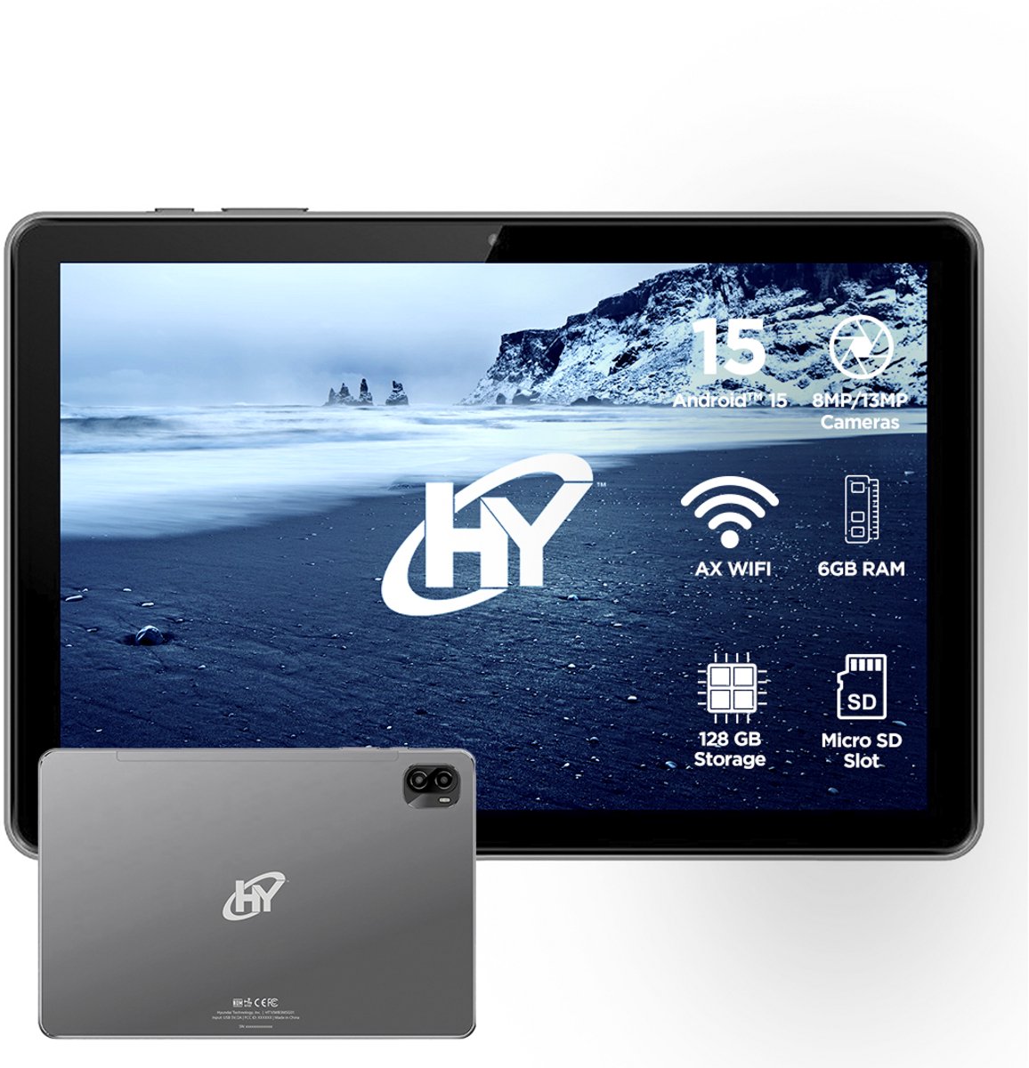 Hyundai Tablet HYTab Plus 10WB4 10.1 Inch - Tablet Android 15 - Inclusief Stylus Pen, Oordopjes en Screenprotector - Octa Core Allwinner A537 - HD IPS 1280x800 - 6GB RAM - 128GB Opslag - 13MP + 8MP Camera - WiFi 6 - 6000mAh - Space Grey (0810127263666)