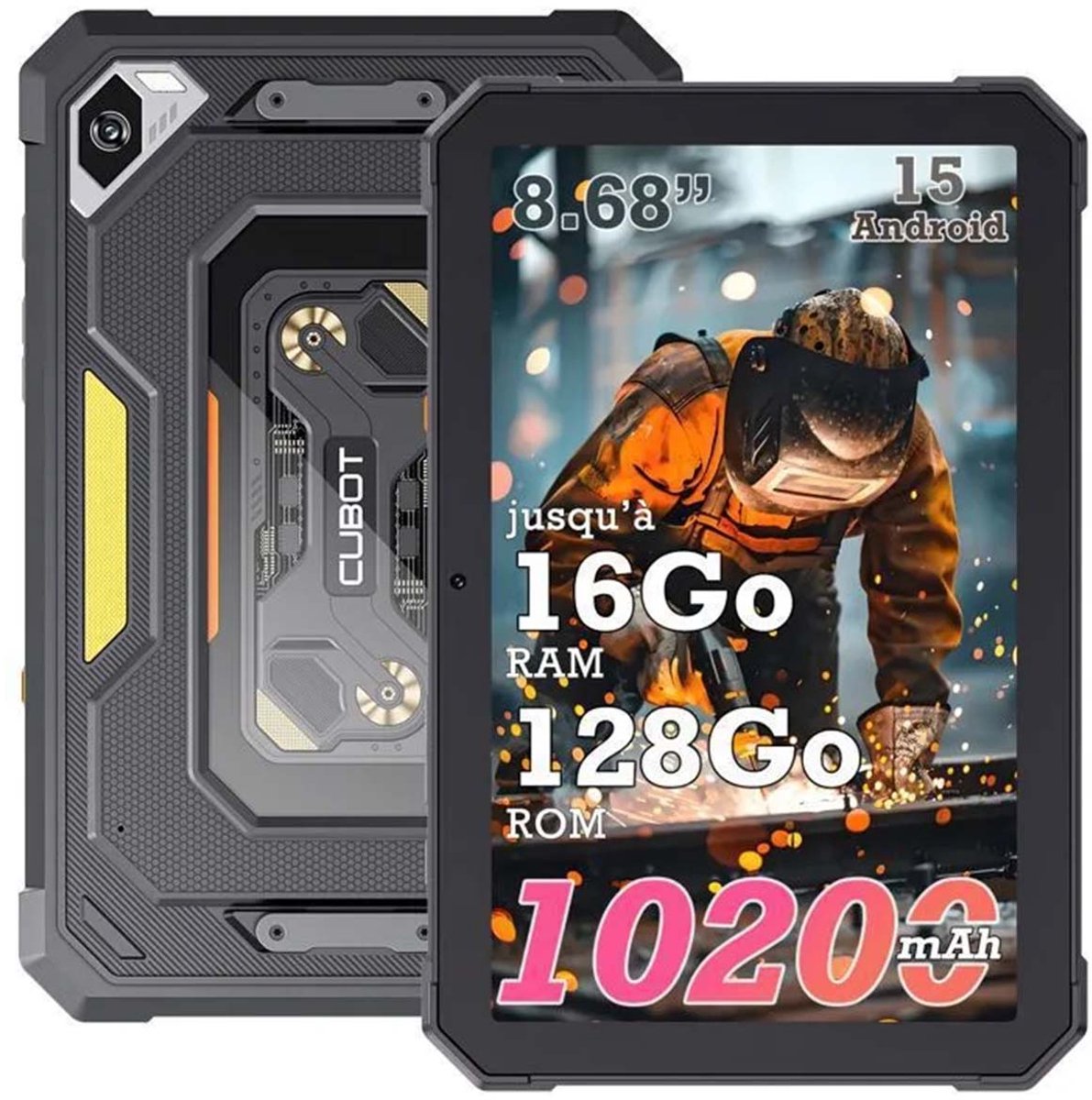 Robuuste Tablet - CUBOT TAB Kingkong Mini - Gemini AI - 16GB RAM 128GB ROM - 8,68 inch - Android 15 - 10200 mAh - Dual SIM 4G - IP68/IP69 K - Widevine L1 - GPS - Zwart (6221300301152)