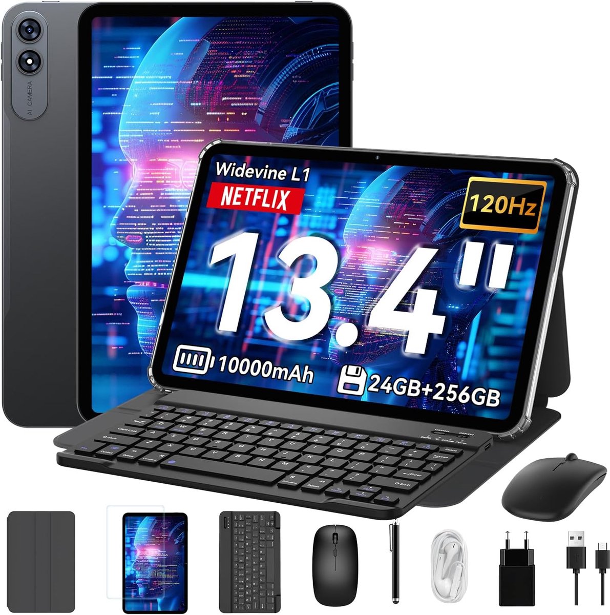 TABWEE T60 Pro - Tablet - 13.4 Inch FHD - 24GB RAM - 256GB ROM - Android 15 - Grijs (0810201777959)