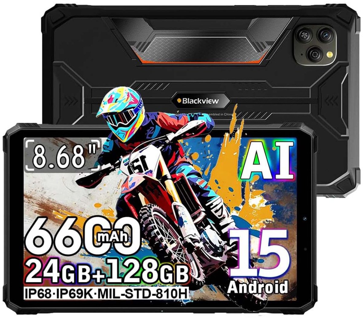 Tablet Blackview Active 5 - 24GB RAM - 128GB ROM - 8,68 inch - Android 15 - 6600mAh - BT 5,2 - Dual SIM 4G - IP68/IP69K - GPS - OTG - NFC - Zwart (6221300300506)