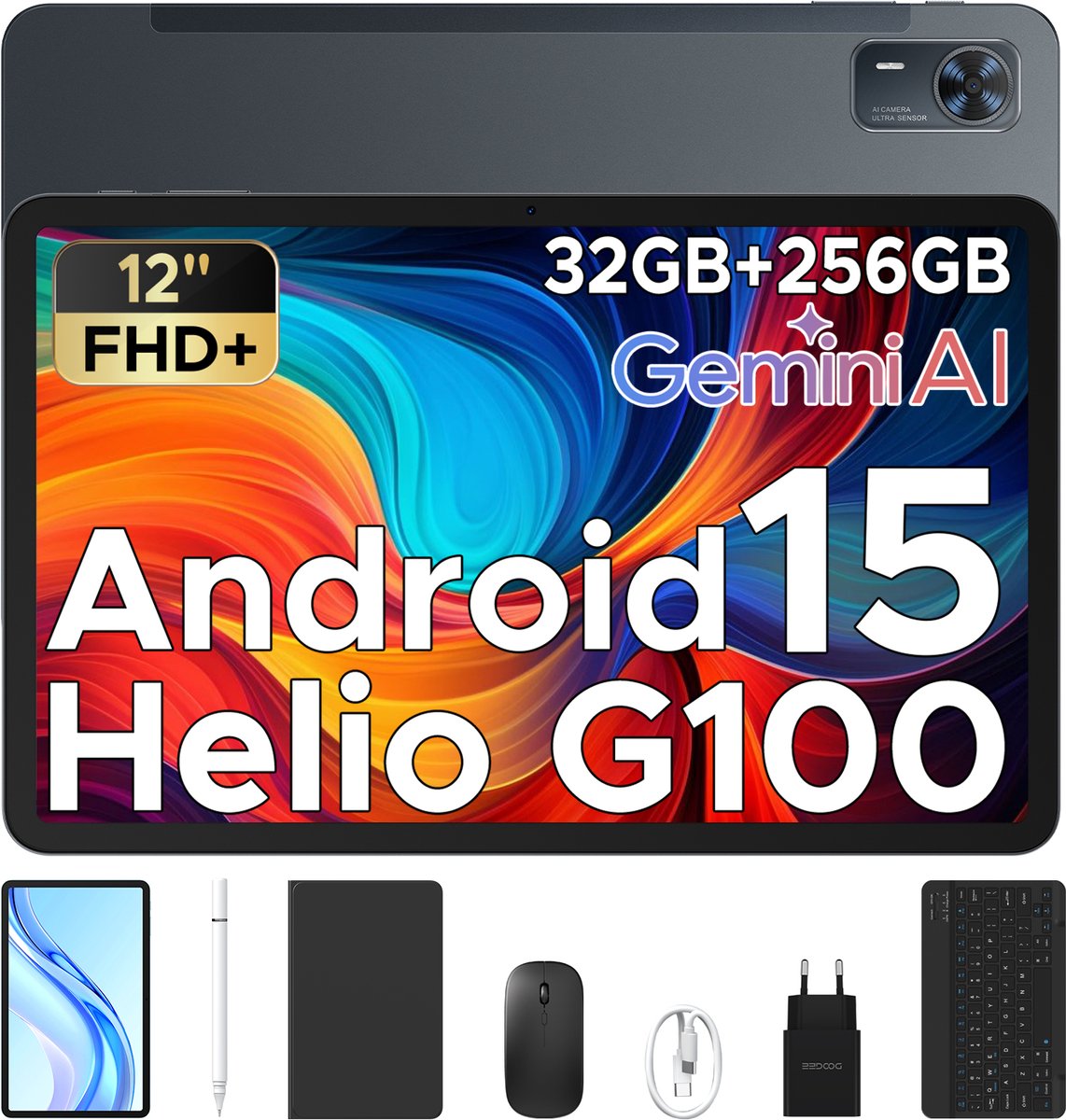 Tablet met Doogee Tab E3 Toetsenbord+ Android 15 Batterij 8800 mAh 12 