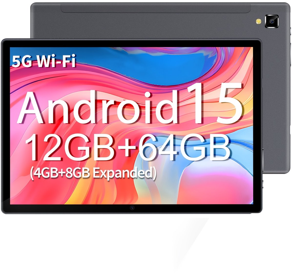 Android 15 Tablet met Toetsenbord & Muis - 12GB RAM, 64GB Opslag, 6000mAh, 2-in-1 Set, Zwart (8785350640091)