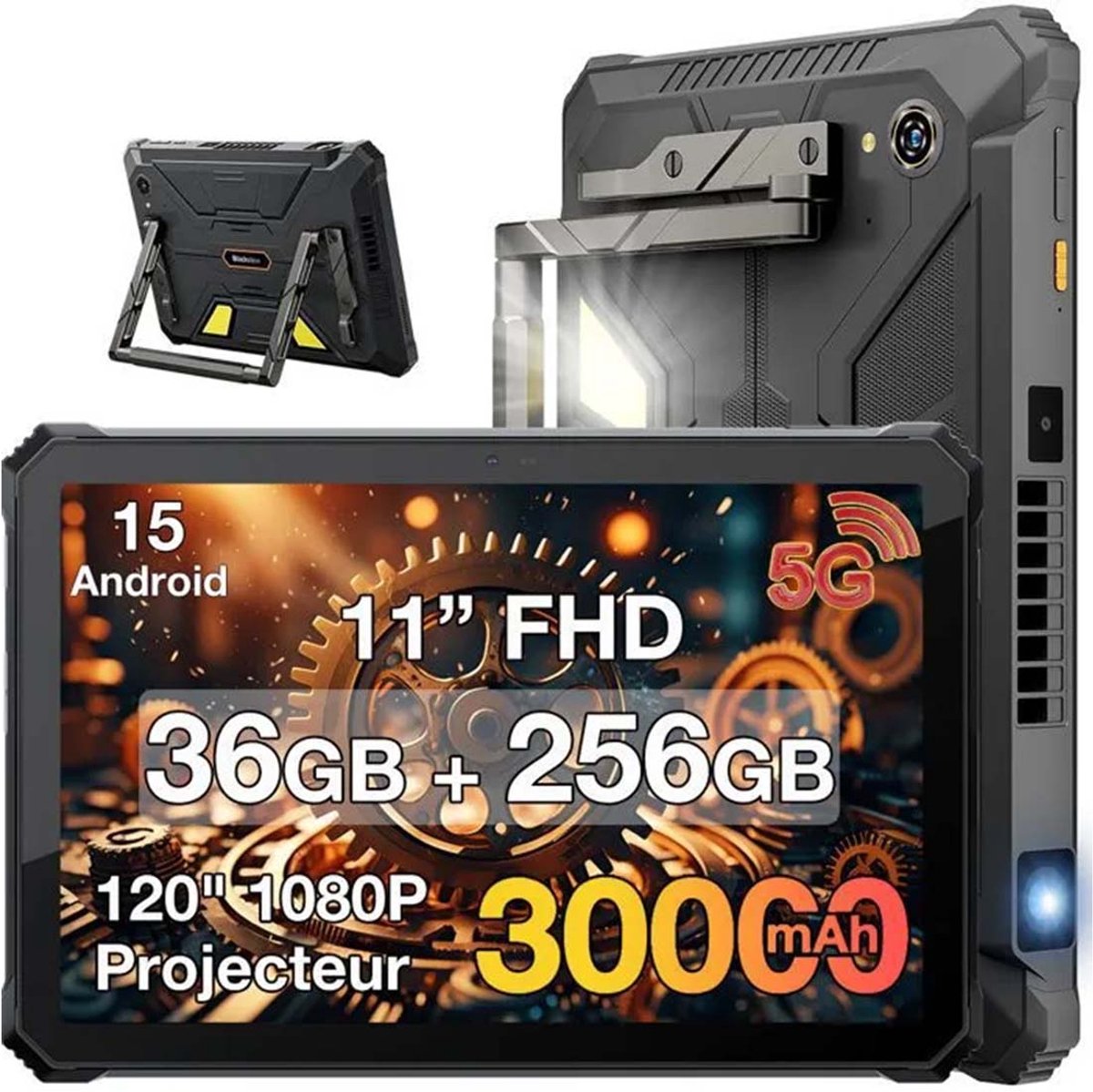 Blackview Active 12 Pro Rugged Tablet - 36 GB RAM 256 GB ROM - 11 inch - 30000 mAh 120W - IP68/IP69K Outdoor Tablet - 108 MP Camera - Android 15 - Dual SIM 5G - Wifi6 - Zwart (6221300301121)