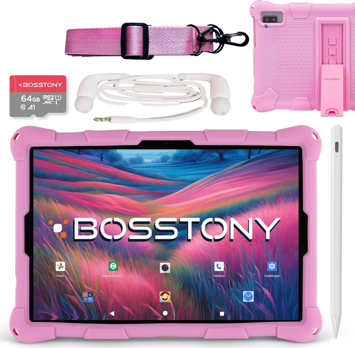 Bosstony Snelle Kids Tablet 10 inch - Ouderlijk Toezicht - 6000mAh Batterij - Android 13 - Incl Beschermpakket - Kindertablet vanaf 3 jaar (8720938047015)