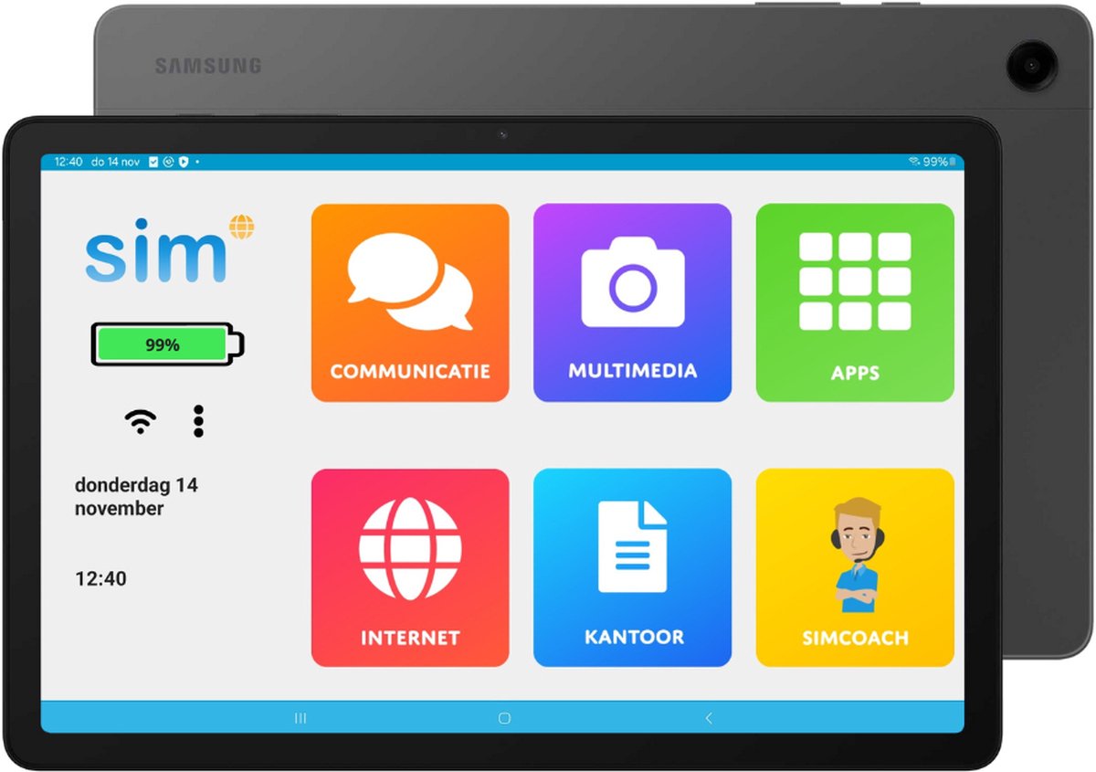 SimTab 6 Senioren Tablet 64GB Wifi (op basis van Samsung Galaxy Tab A9 Plus 2024) Grijs (7434223423439)
