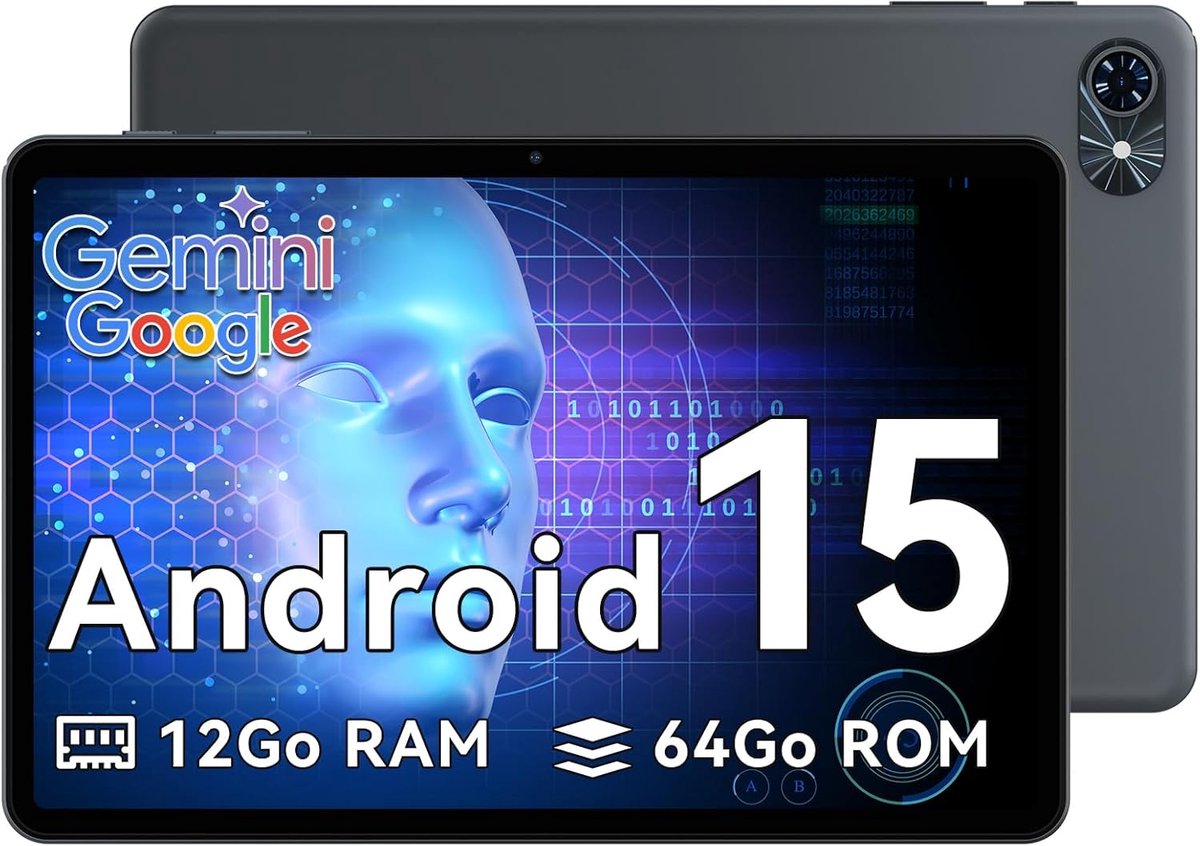 TABWEE Tablet T80 - Gemini AI - 12GB RAM - 64GB ROM - 10.5 Inch - 6000 mAh - Android 15 - 5G WiFi - Bluetooth 5.0 - Grijs (6931548322825)