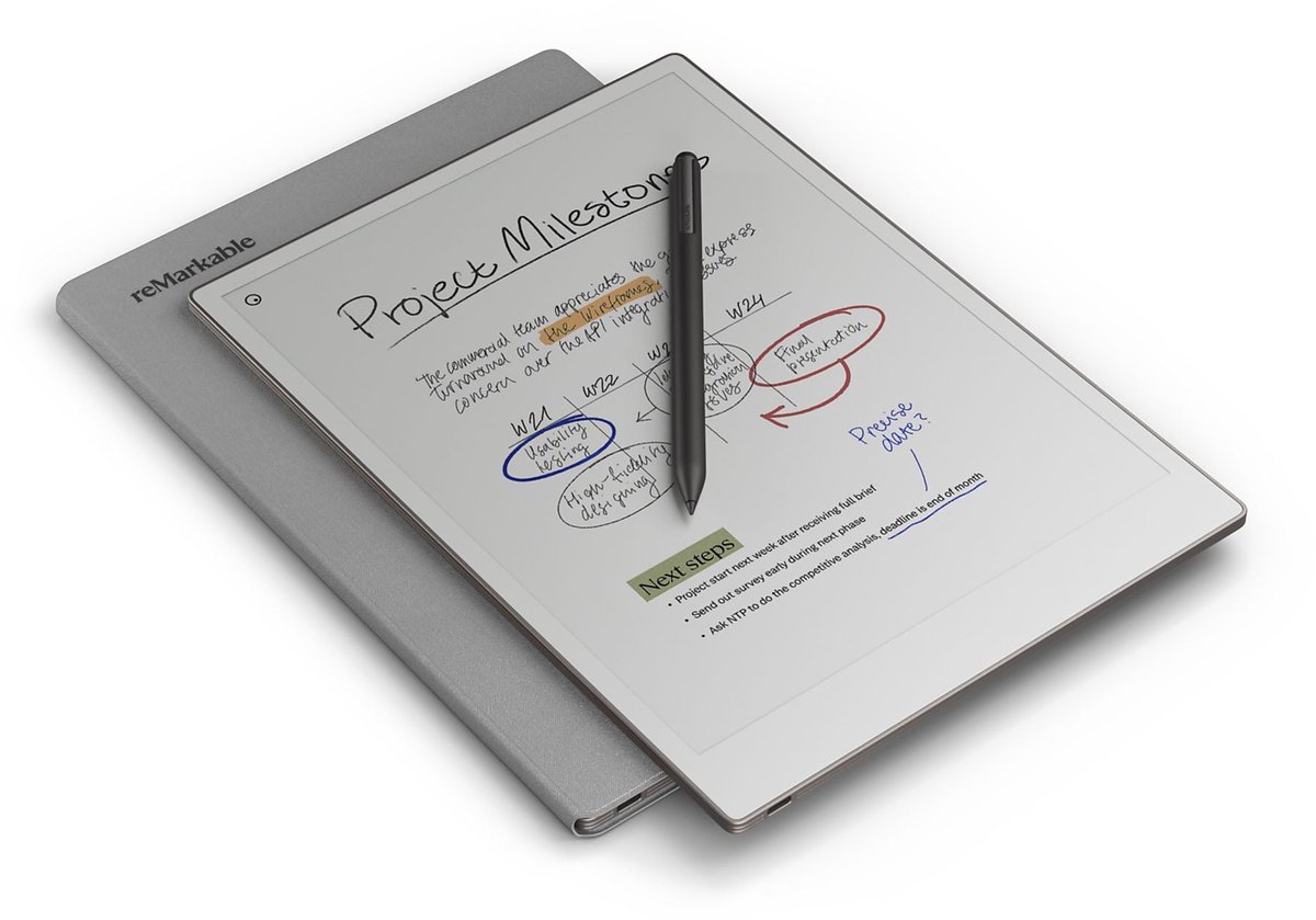 reMarkable Paper Pro Tablet met Marker Plus en originele Book Folio (Grijs Polymer Weave) (7090045250327)