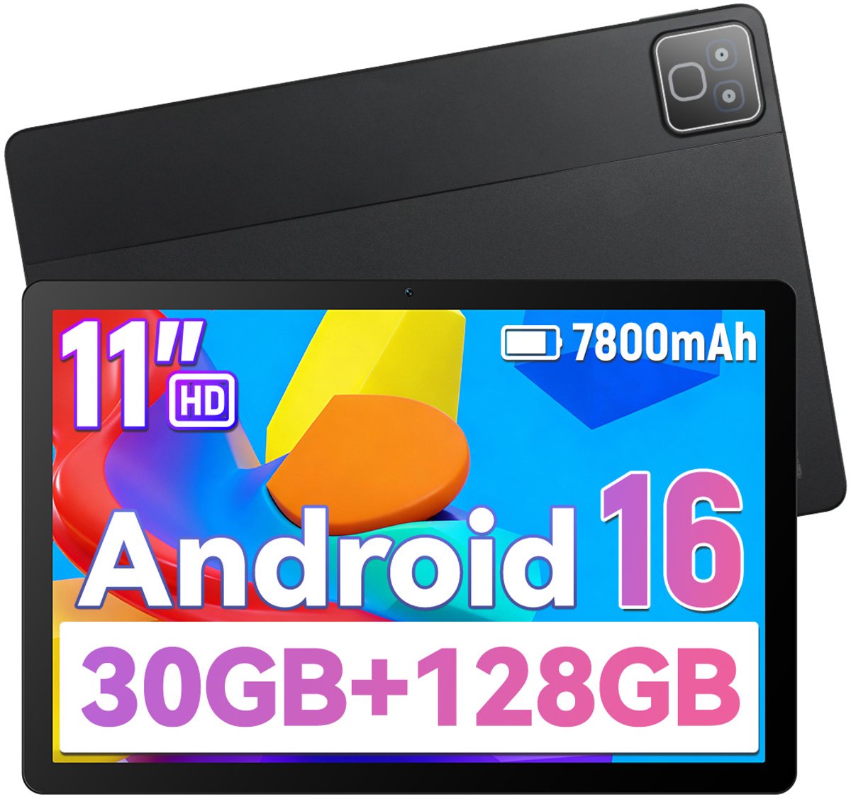 11 inch Tablet - Android 16 Tablets - 128GB - 5G Wi-Fi - 7800mAh - Zwart (0727640091037)