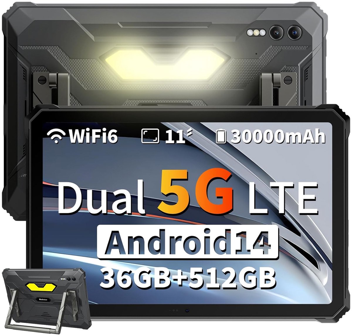 Active 10 Pro 5G Outdoor Tablet - 11 inch - 36GB RAM - 512GB ROM - 30000mAh - IP68 Waterdicht Tablet - 55W Snel opladen - Dual SIM- Zwart (6931548318811)
