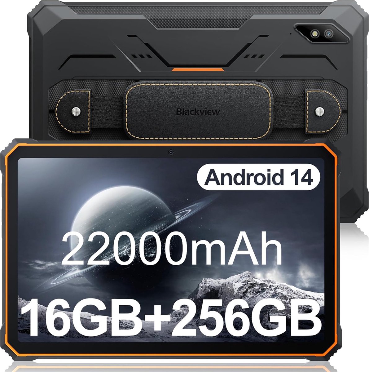 Blackview Active 8 Pro - Tablet - 16GB RAM - 256GB - Dual 4G SIM+WiFi - 10.36 inch - 22000mAh - Octa Core - Android 15 - 48MP+16MP - IP68 Waterdicht - Oranje (6931548313731)